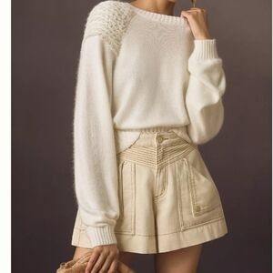 Anthropologie Mare Mare‎ Cinched Wool Blend Crew-Neck Sweater Size Small